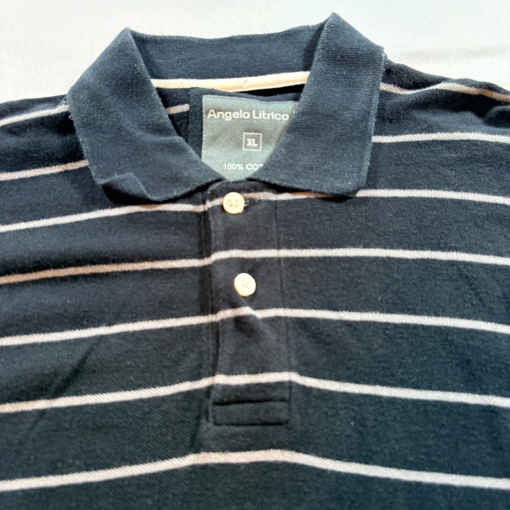 Angelo Litrico Polo Shirt‎ Mens XL Navy Blue White Striped Cotton Pique Casual